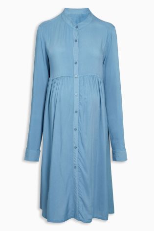Blue Maternity Shirt Dress